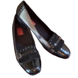 Munro American Kiltie Patent Suede Pewter Leather Wing Tip Buckle Shoes Size 7N